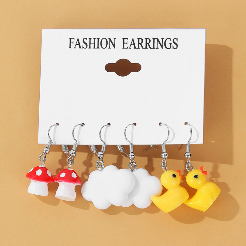 Vaisių stiliaus akrilo auskarų rinkinys, 5 vnt., 925 sidabro ausų kabliukai, elektroplakavimas, Korean Decoration World