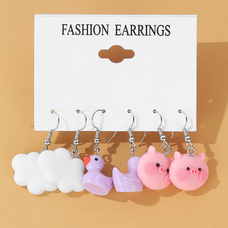 Vaisių stiliaus akrilo auskarų rinkinys, 5 vnt., 925 sidabro ausų kabliukai, elektroplakavimas, Korean Decoration World