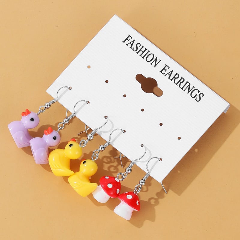 Vaisių stiliaus akrilo auskarų rinkinys, 5 vnt., 925 sidabro ausų kabliukai, elektroplakavimas, Korean Decoration World