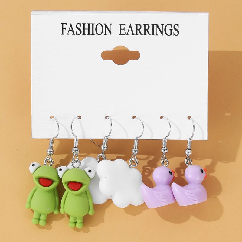 Vaisių stiliaus akrilo auskarų rinkinys, 5 vnt., 925 sidabro ausų kabliukai, elektroplakavimas, Korean Decoration World