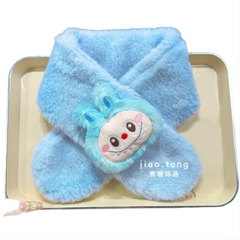 Detský unisex šál — plyšový materiál, kreslený vzor, jacquard pletenie, udržiava teplo, vhodný pre zimu, jeseň a jar