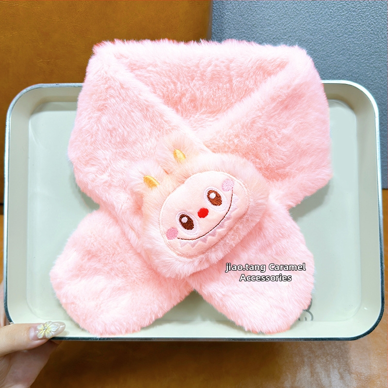 Detský unisex šál — plyšový materiál, kreslený vzor, jacquard pletenie, udržiava teplo, vhodný pre zimu, jeseň a jar