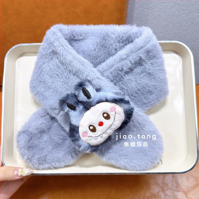 Detský unisex šál — plyšový materiál, kreslený vzor, jacquard pletenie, udržiava teplo, vhodný pre zimu, jeseň a jar