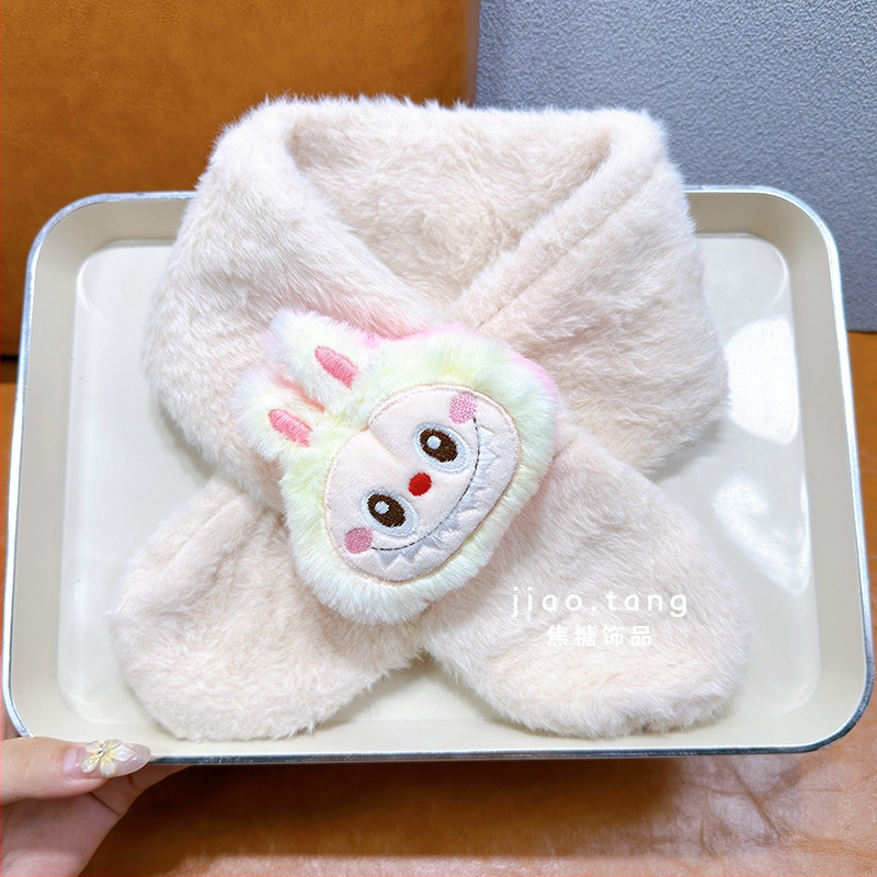 Detský unisex šál — plyšový materiál, kreslený vzor, jacquard pletenie, udržiava teplo, vhodný pre zimu, jeseň a jar