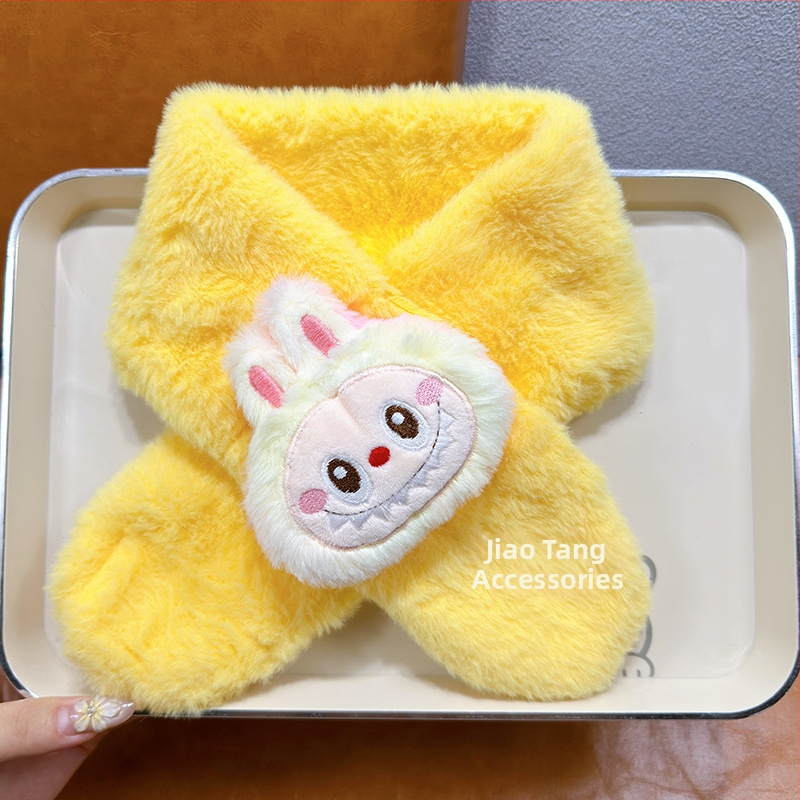 Detský unisex šál — plyšový materiál, kreslený vzor, jacquard pletenie, udržiava teplo, vhodný pre zimu, jeseň a jar