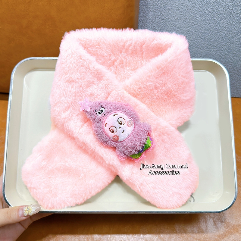 Detský unisex šál — plyšový materiál, kreslený vzor, jacquard pletenie, udržiava teplo, vhodný pre zimu, jeseň a jar