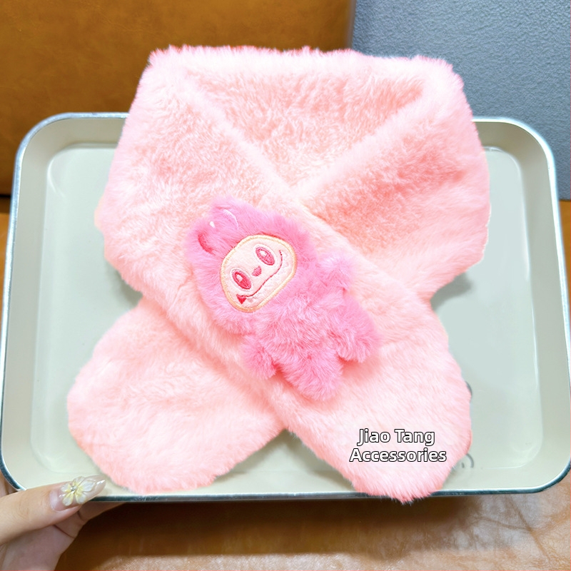 Detský unisex šál — plyšový materiál, kreslený vzor, jacquard pletenie, udržiava teplo, vhodný pre zimu, jeseň a jar