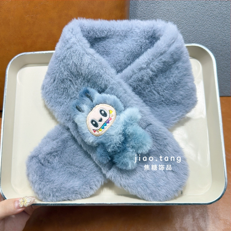 Detský unisex šál — plyšový materiál, kreslený vzor, jacquard pletenie, udržiava teplo, vhodný pre zimu, jeseň a jar