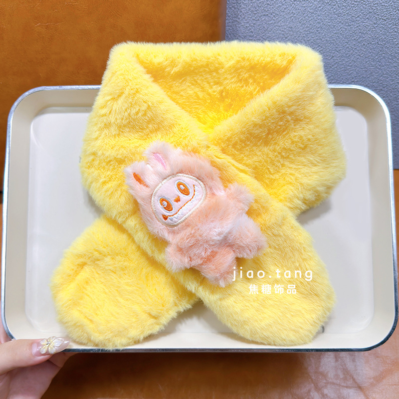 Detský unisex šál — plyšový materiál, kreslený vzor, jacquard pletenie, udržiava teplo, vhodný pre zimu, jeseň a jar