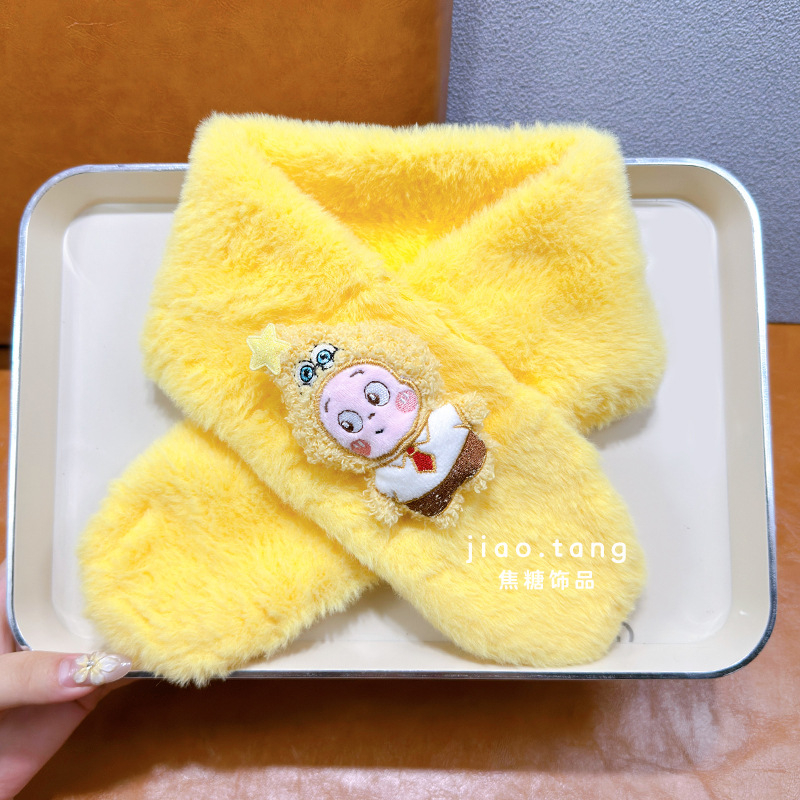 Detský unisex šál — plyšový materiál, kreslený vzor, jacquard pletenie, udržiava teplo, vhodný pre zimu, jeseň a jar