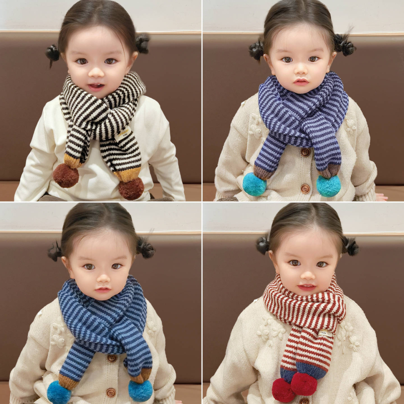 Unisex detský pruhovaný pletený šál na jeseň-zimu, teplo na krk, verzia 2025