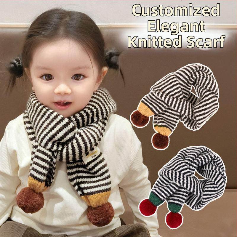 Unisex detský pruhovaný pletený šál na jeseň-zimu, teplo na krk, verzia 2025