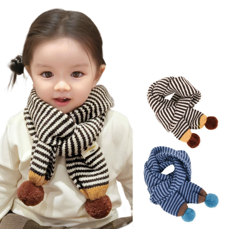 Unisex detský pruhovaný pletený šál na jeseň-zimu, teplo na krk, verzia 2025