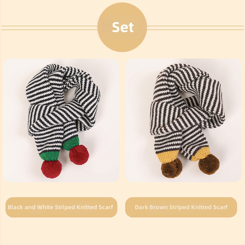Unisex detský pruhovaný pletený šál na jeseň-zimu, teplo na krk, verzia 2025