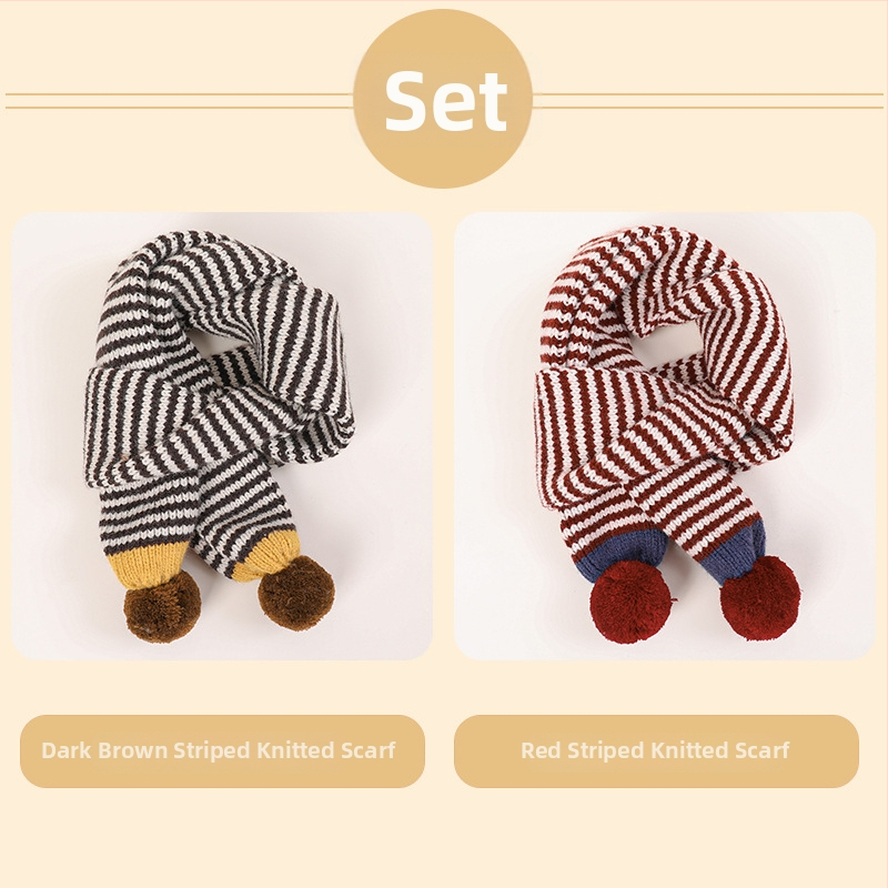 Unisex detský pruhovaný pletený šál na jeseň-zimu, teplo na krk, verzia 2025