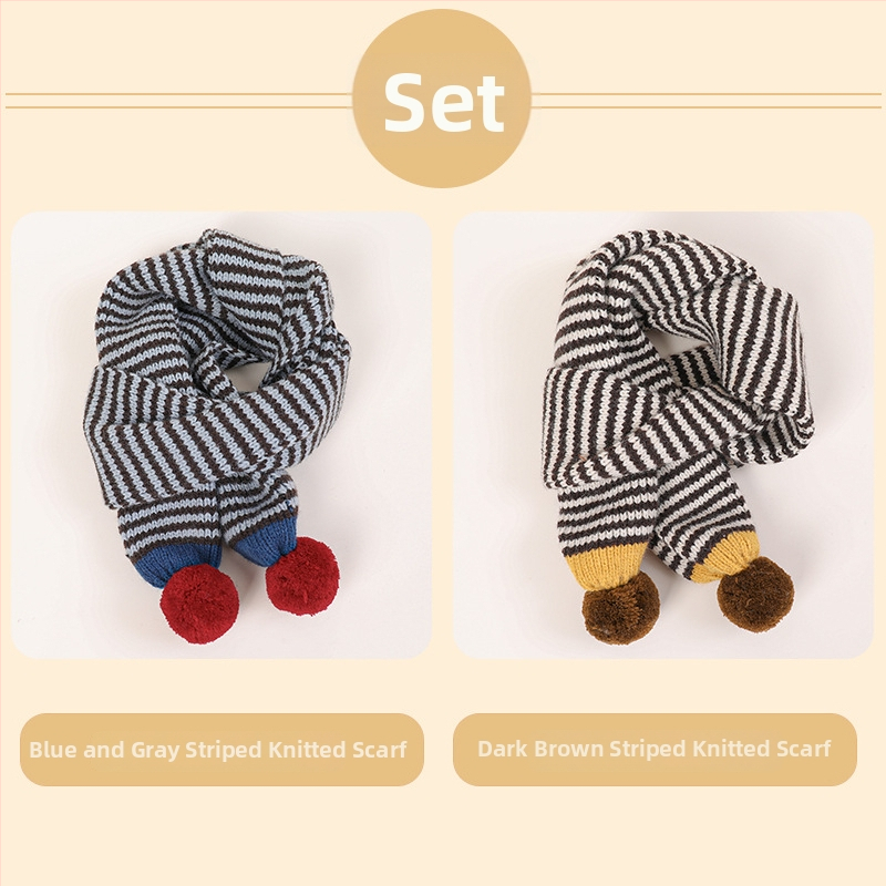 Unisex detský pruhovaný pletený šál na jeseň-zimu, teplo na krk, verzia 2025