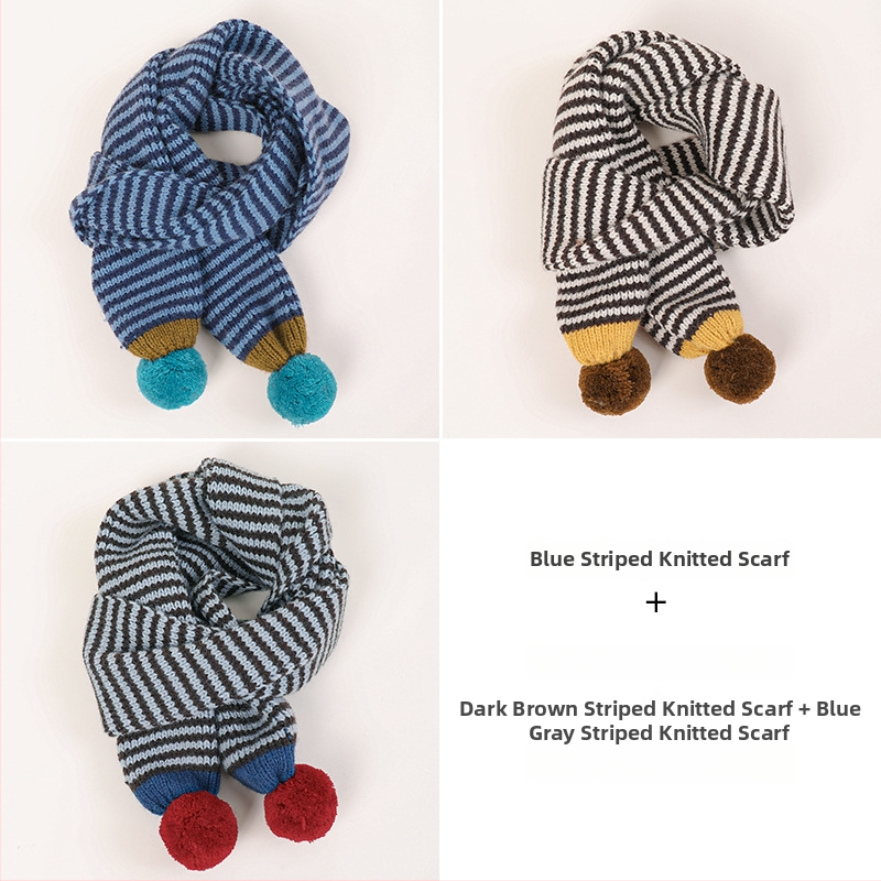Unisex detský pruhovaný pletený šál na jeseň-zimu, teplo na krk, verzia 2025
