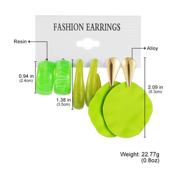 Auskarų rinkinys – geometrinis dizainas iš plastiko/medžiagos, vaikams; formos: širdies formos, U formos ir geometriniai; nerūdijančio plieno kabliukai; aplinkai draugiška apdirbimo