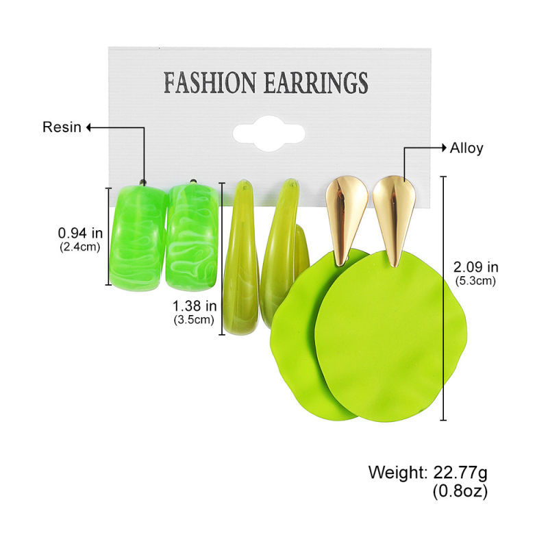 Auskarų rinkinys – geometrinis dizainas iš plastiko/medžiagos, vaikams; formos: širdies formos, U formos ir geometriniai; nerūdijančio plieno kabliukai; aplinkai draugiška apdirbimo