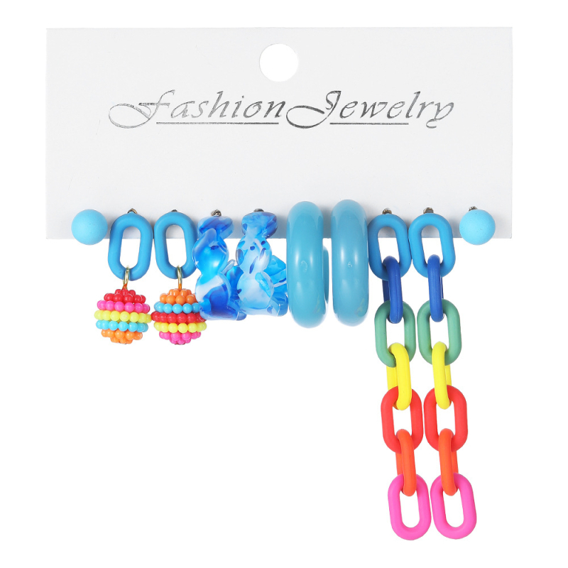 Auskarų rinkinys – geometrinis dizainas iš plastiko/medžiagos, vaikams; formos: širdies formos, U formos ir geometriniai; nerūdijančio plieno kabliukai; aplinkai draugiška apdirbimo