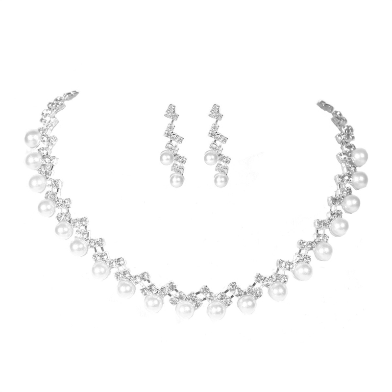 Set nakita: rhinestones, geometrijski uzorak, perljivi stil, naušnice i ogrlica