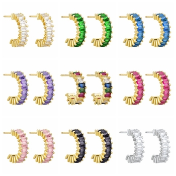 925 ezüst fülbevaló tű és réz alap, gyémánt-beállítás, geometriai U-alakú design, klasszikus női stílus