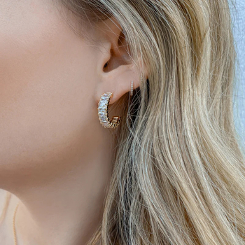 925 ezüst fülbevaló tű és réz alap, gyémánt-beállítás, geometriai U-alakú design, klasszikus női stílus