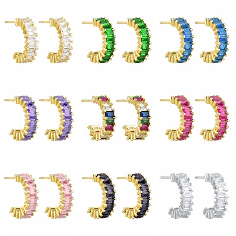 925 ezüst fülbevaló tű és réz alap, gyémánt-beállítás, geometriai U-alakú design, klasszikus női stílus