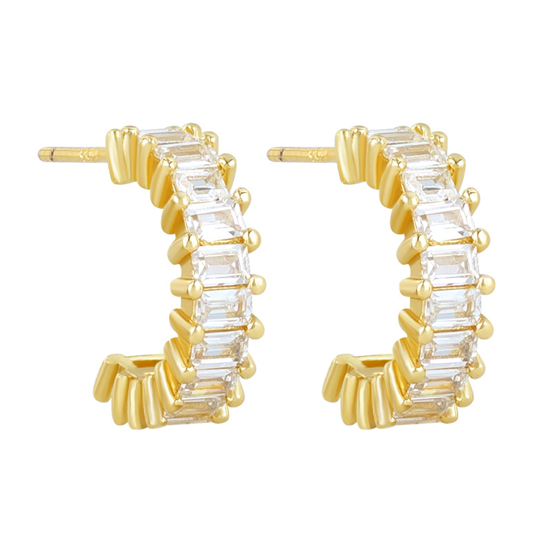 925 ezüst fülbevaló tű és réz alap, gyémánt-beállítás, geometriai U-alakú design, klasszikus női stílus