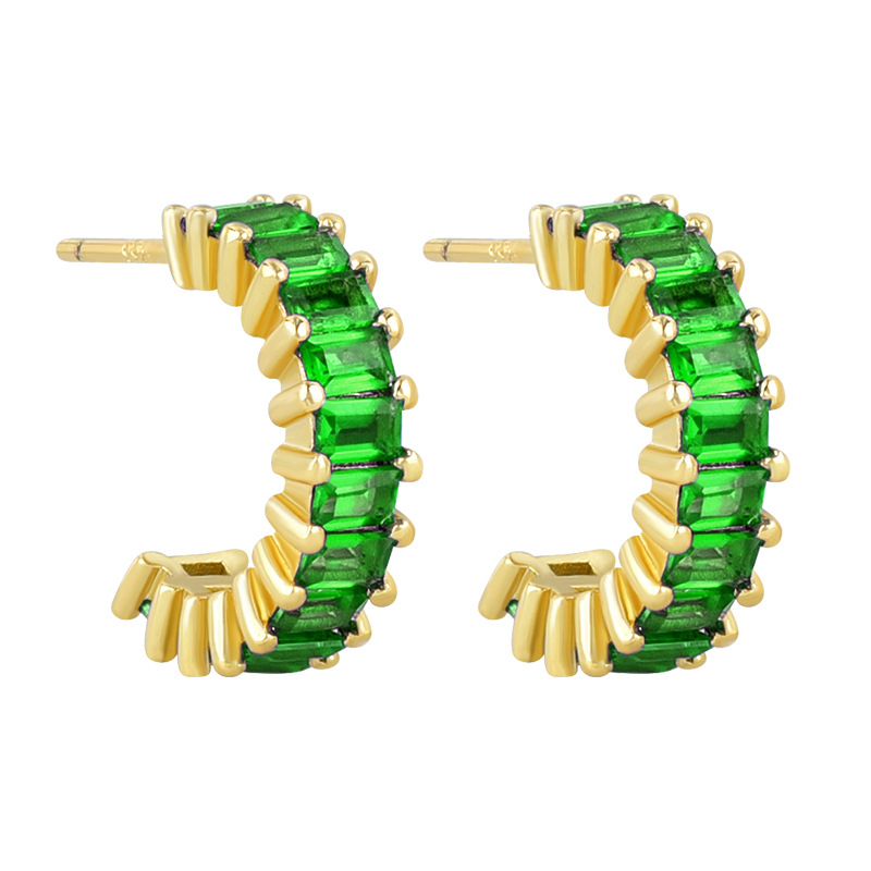 925 ezüst fülbevaló tű és réz alap, gyémánt-beállítás, geometriai U-alakú design, klasszikus női stílus