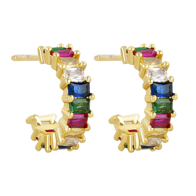 925 ezüst fülbevaló tű és réz alap, gyémánt-beállítás, geometriai U-alakú design, klasszikus női stílus