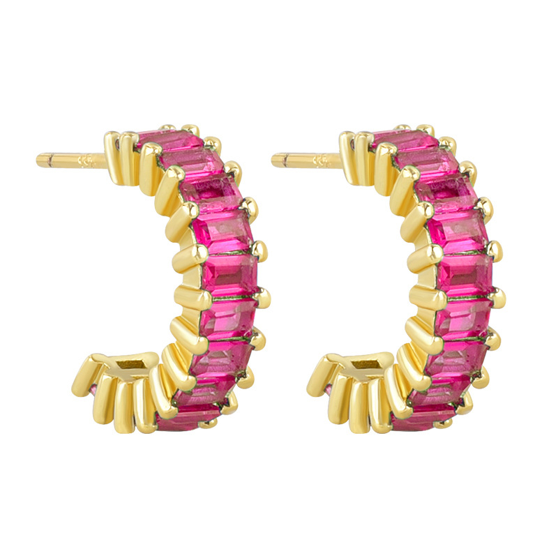 925 ezüst fülbevaló tű és réz alap, gyémánt-beállítás, geometriai U-alakú design, klasszikus női stílus