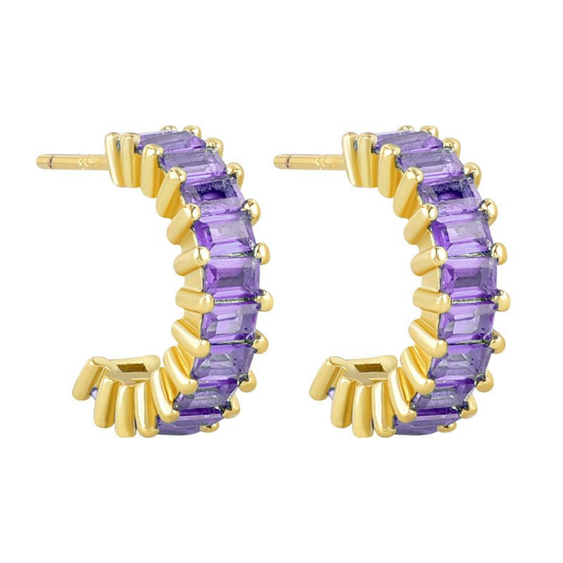 925 ezüst fülbevaló tű és réz alap, gyémánt-beállítás, geometriai U-alakú design, klasszikus női stílus