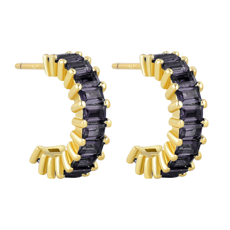 925 ezüst fülbevaló tű és réz alap, gyémánt-beállítás, geometriai U-alakú design, klasszikus női stílus