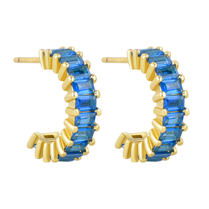 925 ezüst fülbevaló tű és réz alap, gyémánt-beállítás, geometriai U-alakú design, klasszikus női stílus