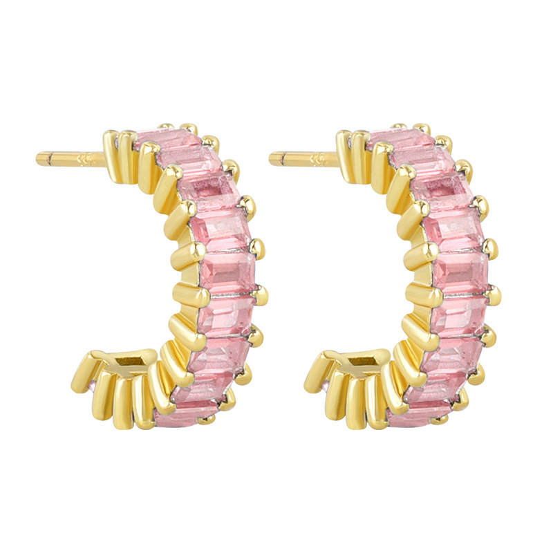 925 ezüst fülbevaló tű és réz alap, gyémánt-beállítás, geometriai U-alakú design, klasszikus női stílus