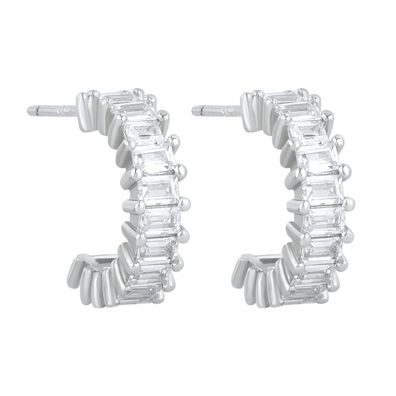 925 ezüst fülbevaló tű és réz alap, gyémánt-beállítás, geometriai U-alakú design, klasszikus női stílus