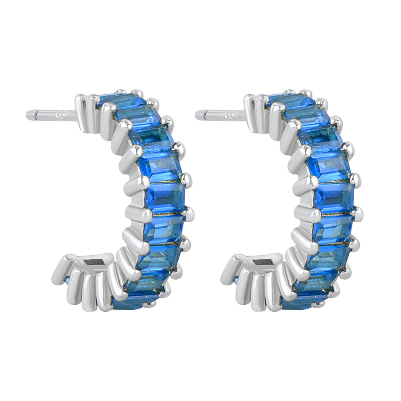 925 ezüst fülbevaló tű és réz alap, gyémánt-beállítás, geometriai U-alakú design, klasszikus női stílus