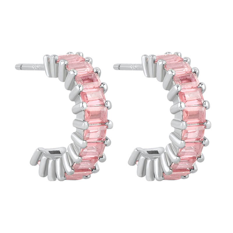 925 ezüst fülbevaló tű és réz alap, gyémánt-beállítás, geometriai U-alakú design, klasszikus női stílus