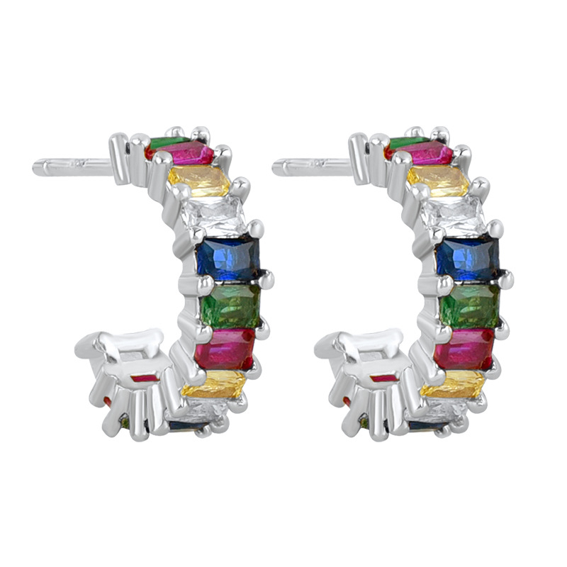 925 ezüst fülbevaló tű és réz alap, gyémánt-beállítás, geometriai U-alakú design, klasszikus női stílus