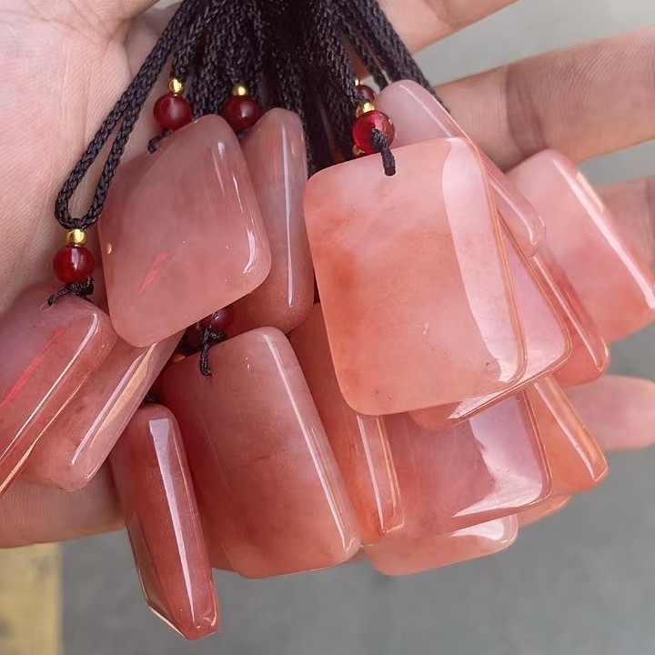 Fortune Jewelry privjesak, svilen nefrit Peach Blossom Brew, Prirodni kamen, Čistoća VVS, Geometrijski oblik, Novi kineski stil, Prilagodba dostupna