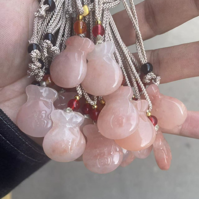 Fortune Jewelry privjesak, svilen nefrit Peach Blossom Brew, Prirodni kamen, Čistoća VVS, Geometrijski oblik, Novi kineski stil, Prilagodba dostupna