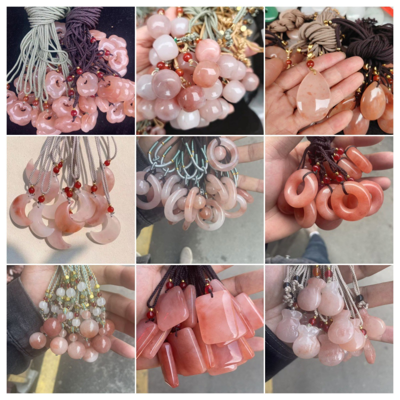 Fortune Jewelry privjesak, svilen nefrit Peach Blossom Brew, Prirodni kamen, Čistoća VVS, Geometrijski oblik, Novi kineski stil, Prilagodba dostupna