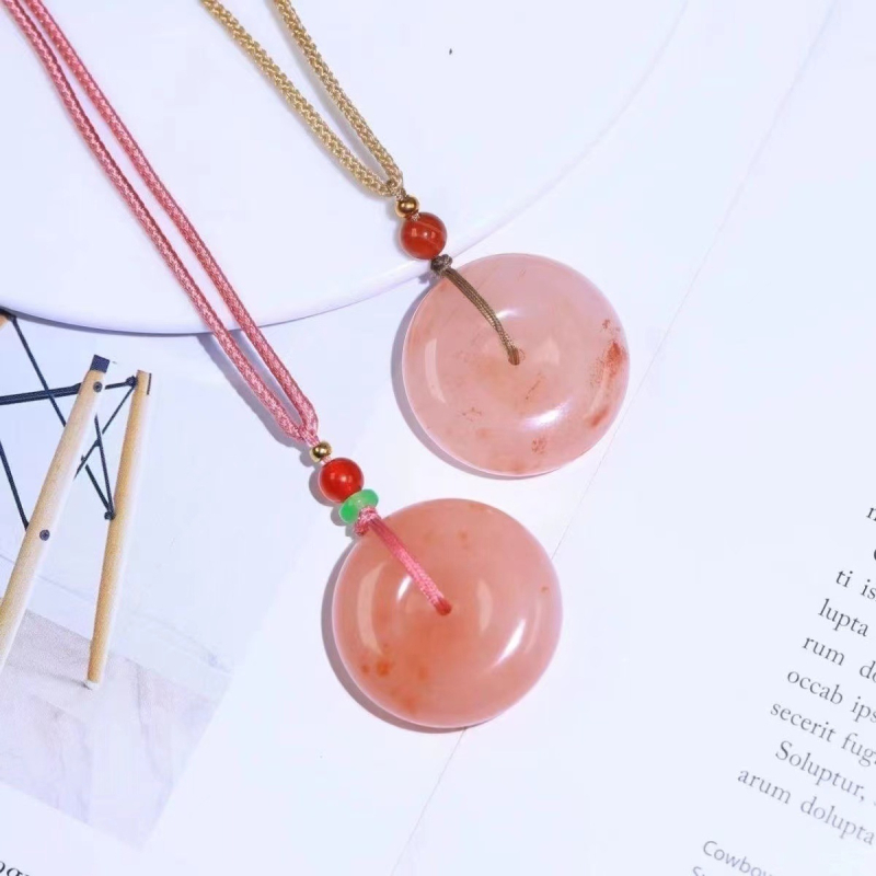 Fortune Jewelry privjesak, svilen nefrit Peach Blossom Brew, Prirodni kamen, Čistoća VVS, Geometrijski oblik, Novi kineski stil, Prilagodba dostupna