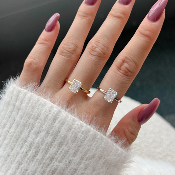 Moissanito žiedas su geometrine forma iš 925 sidabro, elektroplakavimas, moterims