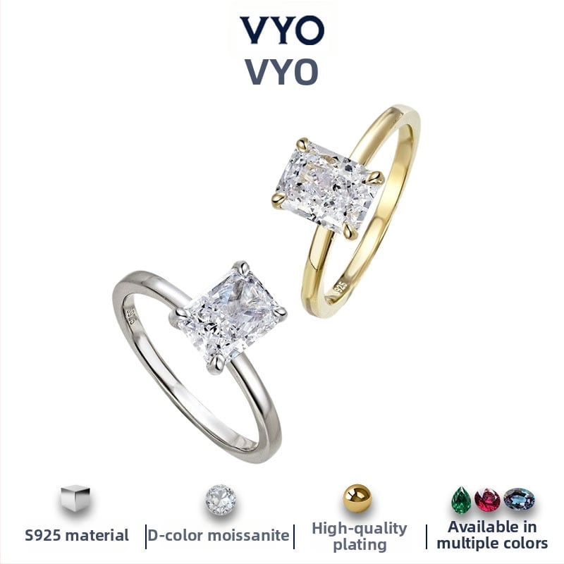 Moissanito žiedas su geometrine forma iš 925 sidabro, elektroplakavimas, moterims