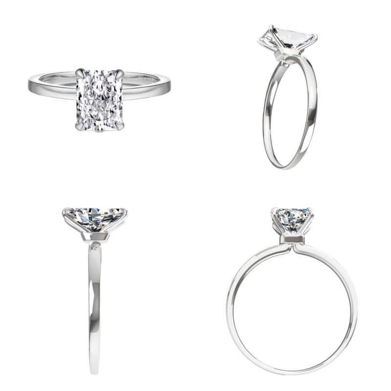 Moissanito žiedas su geometrine forma iš 925 sidabro, elektroplakavimas, moterims