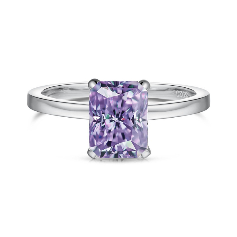 Moissanito žiedas su geometrine forma iš 925 sidabro, elektroplakavimas, moterims