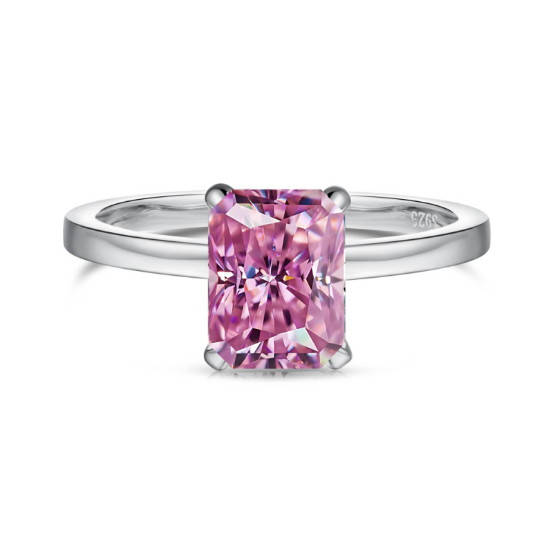 Moissanito žiedas su geometrine forma iš 925 sidabro, elektroplakavimas, moterims