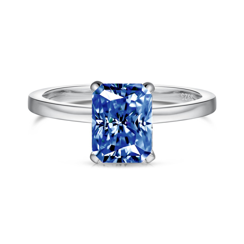 Moissanito žiedas su geometrine forma iš 925 sidabro, elektroplakavimas, moterims